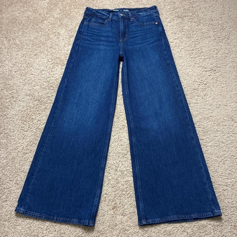 Old Navy Extra High Rise Super Wide Leg Drapey Denim Stretch Blue Jeans Size 6